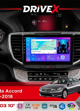 Штатна магнітола для honda accord 2013-2018 drivex a-1003 qled 10" android 2+32гб 4-ядерний 4x50w(tda7851) бездротовий carplay та