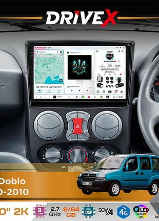 Штатна магнітола для fiat doblo 2000-2010 drivex s7 2k qled 10" android 8-ядерний 2.7ггц 6x64гб sim-картка 3g/4g ak7808 ab 4x50w