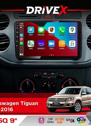Штатна магнітола для volkswagen tiguan 2011-2016 drivex un5 qled 9" android 4-ядерний 2+32гб 4x45w бездротовий carplay та