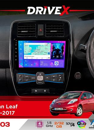 Штатна магнітола для nissan leaf 2010-2017 drivex a-903 qled 9" android 4-ядерний 2+32гб 4x50w(tda7851) бездротовий carplay та