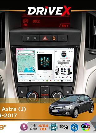 Штатна магнітола для opel astra (j) 2009-2017 drivex s4 qled 9" android 8-ядерний 1.6ггц 4x64гб sim-картка 3g/4g tda7851 4x50w dsp