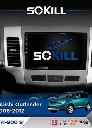 Штатна магнітола для mitsubishi outlander xl 2006-2012 sokill delta-900 9" android 4-ядерний 2+64гб 4x45w бездротовий carplay та