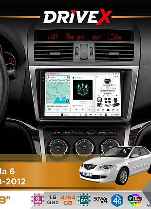 Штатна магнітола для mazda 6 2008-2012 drivex s4 qled 9" android 8-ядерний 1.6ггц 4x64гб sim-картка 3g/4g tda7851 4x50w dsp ak7604