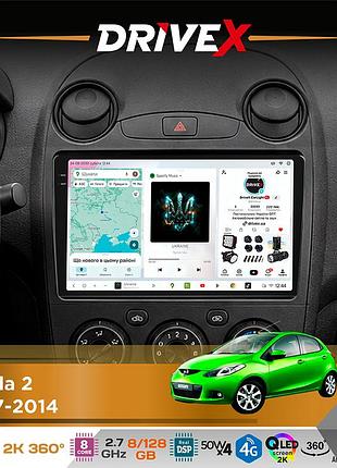 Штатна магнітола для mazda 2 2007-2014 drivex s7+ 2k qled 9" android 8-ядерний 2.7ггц 8x128гб sim-картка 3g/4g ak7808 ab 4x50w