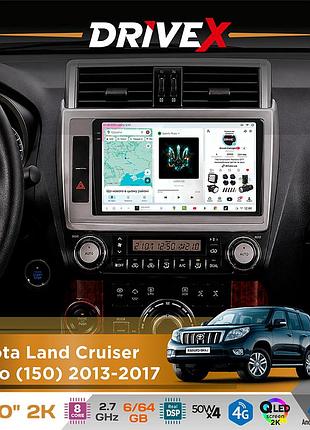 Штатна магнітола для toyota land cruiser prado (150) 2013-2017 drivex s7 2k qled 10" android 8-ядерний 2.7ггц 6x64гб sim-картка