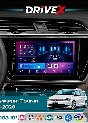 Штатна магнітола для volkswagen touran 2015-2020 drivex se-1003 qled 10" android 8-ядерний 4+64гб sim-картка 3g/4g dsp