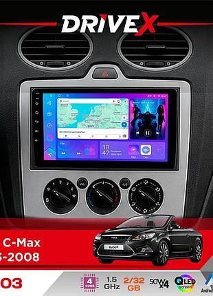 Штатна магнітола для ford c-max 2003-2008 drivex a-903 qled 9" android 4-ядерний 2+32гб 4x50w(tda7851) бездротовий carplay та