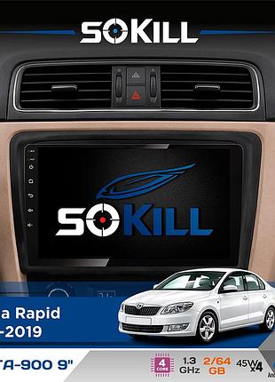 Штатная магнитола для skoda rapid 2012-2019 sokill delta-900 9" android 4-ядерный 2+64гб 4x45w беспроводной carplay и androidauto