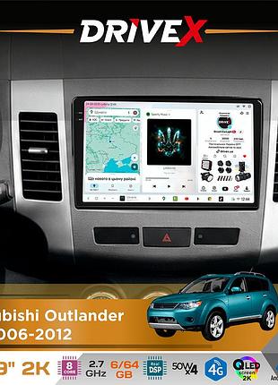 Штатная магнитола для mitsubishi outlander xl 2006-2012 drivex s7 2k qled 9" android 8-ядерный 2.7ггц 6x64гб sim-карта 3g/4g