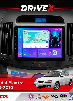 Штатная магнитола для hyundai elantra 2006-2010 drivex a-903 qled 9" android 4-ядерный 2+32гб 4x50w(tda7851) беспроводной carplay и