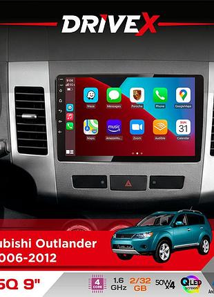 Штатная магнитола для mitsubishi outlander xl 2006-2012 drivex un5 qled 9" android 4-ядерный 2+32гб 4x45w беспроводной carplay и