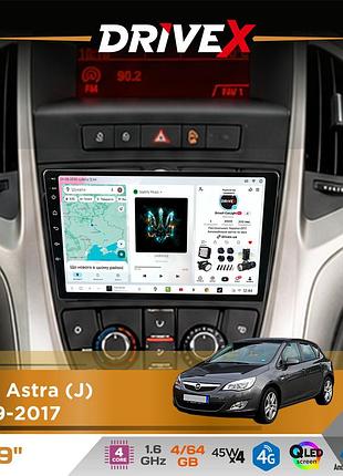 Штатна магнітола для opel astra (j) 2009-2017 drivex s3 qled 9" android 8-ядерний 1.6ггц 4x64гб sim-картка 3g/4g 7388 4x45w asp