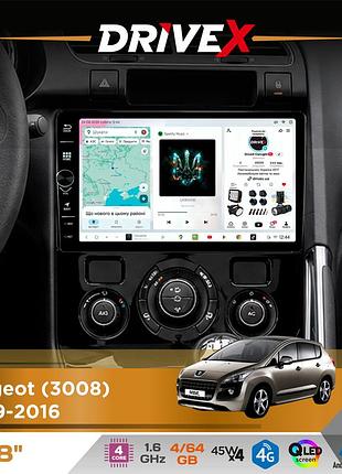 Штатная магнитола для peugeot 3008 2009-2016 drivex s3 qled 8" с физическими кнопками android 8-ядерный 1.6ггц 4x64гб sim-карта