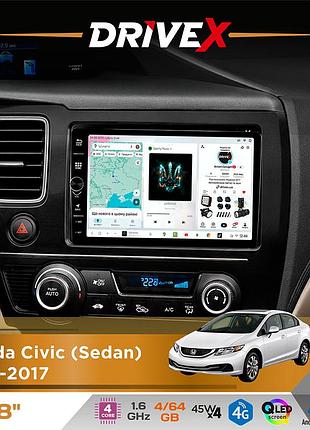 Штатная магнитола для honda civic (sedan) 2013-2017 drivex s3 qled 8" с физическими кнопками android 8-ядерный 1.6ггц 4x64гб