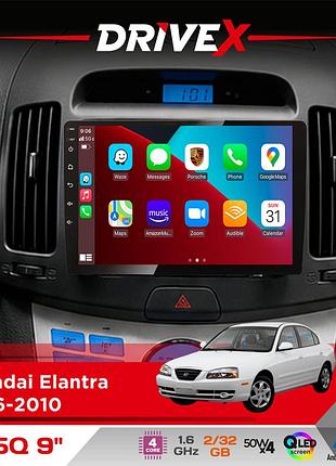 Штатная магнитола для hyundai elantra 2006-2010 drivex un5 qled 9" android 4-ядерный 2+32гб 4x45w беспроводной carplay и