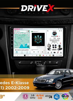 Штатная магнитола для mercedes e-klasse (w211) 2002-2009 drivex s3 qled 9" android 8-ядерный 1.6ггц 4x64гб sim-карта 3g/4g 7388