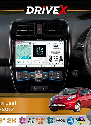 Штатная магнитола для nissan leaf 2010-2017 drivex s7 2k qled 9" android 8-ядерный 2.7ггц 6x64гб sim-карта 3g/4g ak7808 ab 4x50w