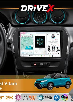 Штатная магнитола для suzuki vitara 2015+ drivex s7 2k qled 9" android 8-ядерный 2.7ггц 6x64гб sim-карта 3g/4g ak7808 ab 4x50w dsp