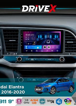 Штатная магнитола для hyundai elantra (ad) 2016-2020 drivex se-911 4+64гб qled 9" android 4-ядерный 4x50w(tda7851) dsp беспроводной