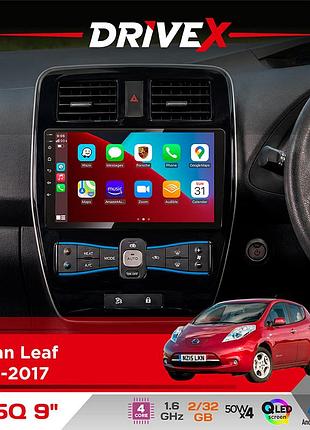 Штатная магнитола для nissan leaf 2010-2017 drivex un5 qled 9" android 4-ядерный 2+32гб 4x45w беспроводной carplay и androidauto