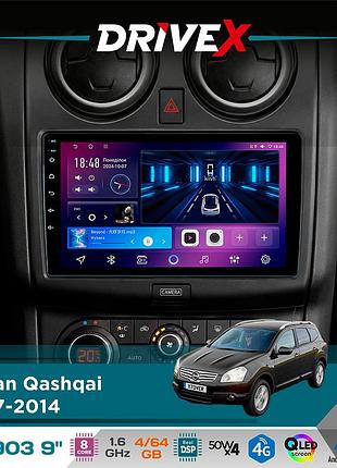 Штатная магнитола для nissan qashqai 2007-2014 drivex se-903 qled 9" android 8-ядерный 4+64гб sim-карта 3g/4g dsp 4x50w(tda7851)