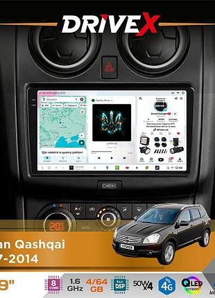 Штатная магнитола для nissan qashqai 2007-2014 drivex s4 qled 9" android 8-ядерный 1.6ггц 4x64гб sim-карта 3g/4g tda7851 4x50w dsp
