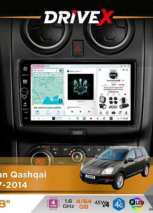 Штатная магнитола для nissan qashqai 2007-2014 drivex s3 qled 8" с физическими кнопками android 8-ядерный 1.6ггц 4x64гб sim-карта