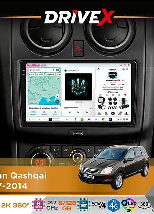 Штатная магнитола для nissan qashqai 2007-2014 drivex s7+ 2k qled 9" android 8-ядерный 2.7ггц 8x128гб sim-карта 3g/4g ak7808 ab