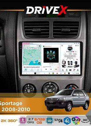 Штатная магнитола для kia sportage (km) 2008-2010 drivex s7+ 2k qled 9" android 8-ядерный 2.7ггц 8x128гб sim-карта 3g/4g ak7808 ab