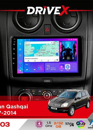 Штатная магнитола для nissan qashqai 2007-2014 drivex a-903 qled 9" android 4-ядерный 2+32гб 4x50w(tda7851) беспроводной carplay и
