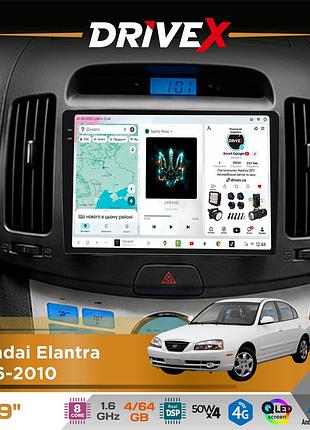 Штатная магнитола для hyundai elantra 2006-2010 drivex s4 qled 9" android 8-ядерный 1.6ггц 4x64гб sim-карта 3g/4g tda7851 4x50w