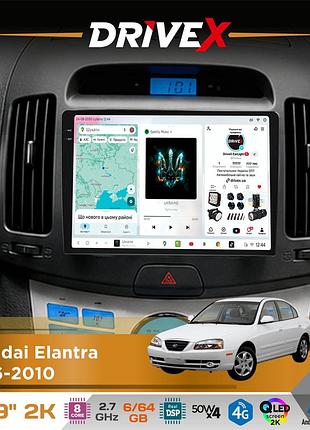 Штатная магнитола для hyundai elantra 2006-2010 drivex s7 2k qled 9" android 8-ядерный 2.7ггц 6x64гб sim-карта 3g/4g ak7808 ab