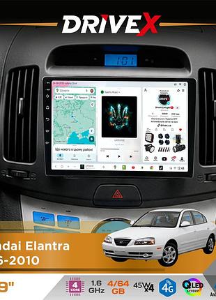 Штатная магнитола для hyundai elantra 2006-2010 drivex s3 qled 9" android 8-ядерный 1.6ггц 4x64гб sim-карта 3g/4g 7388 4x45w asp