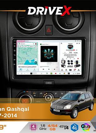 Штатная магнитола для nissan qashqai 2007-2014 drivex s3 qled 9" android 8-ядерный 1.6ггц 4x64гб sim-карта 3g/4g 7388 4x45w asp