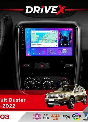 Штатная магнитола для renault duster 2010-2022 drivex a-903 qled 9" android 4-ядерный 2+32гб 4x50w(tda7851) беспроводной carplay и