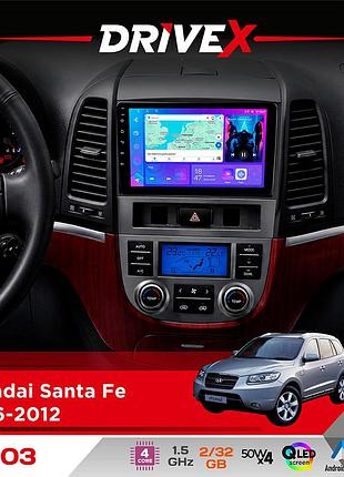 Штатная магнитола для hyundai santa fe 2006-2012 drivex a-903 qled 9" android 4-ядерный 2+32гб 4x50w(tda7851) беспроводной carplay