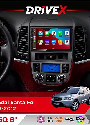 Штатная магнитола для hyundai santa fe 2006-2012 drivex un5 qled 9" android 4-ядерный 2+32гб 4x45w беспроводной carplay и
