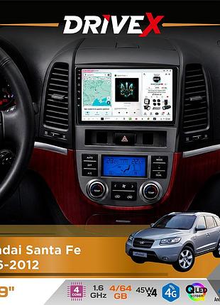 Штатная магнитола для hyundai santa fe 2006-2012 drivex s3 qled 9" android 8-ядерный 1.6ггц 4x64гб sim-карта 3g/4g 7388 4x45w asp