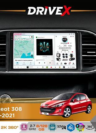 Штатная магнитола для peugeot 308 2013-2021 drivex s7+ 2k qled 9" android 8-ядерный 2.7ггц 8x128гб sim-карта 3g/4g ak7808 ab 4x50w