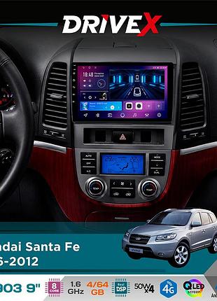 Штатная магнитола для hyundai santa fe 2006-2012 drivex se-903 qled 9" android 8-ядерный 4+64гб sim-карта 3g/4g dsp 4x50w(tda7851)