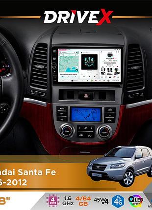 Штатная магнитола для hyundai santa fe 2006-2012 drivex s3 qled 8" с физическими кнопками android 8-ядерный 1.6ггц 4x64гб sim-карта