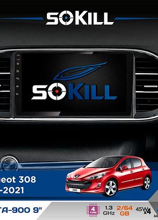 Штатная магнитола для peugeot 308 2013-2021 sokill delta-900 9" android 4-ядерный 2+64гб 4x45w беспроводной carplay и androidauto
