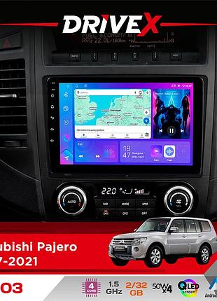Штатная магнитола для mitsubishi pajero 2007-2021 drivex a-903 qled 9" android 4-ядерный 2+32гб 4x50w(tda7851) беспроводной carplay