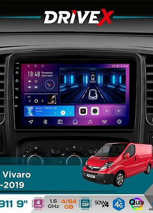 Штатна магнітола для opel vivaro 2014-2019 drivex se-911 4+64гб qled 9" android 4-ядерний 4x50w(tda7851) dsp бездротовий carplay