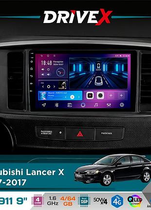 Штатная магнитола для mitsubishi lancer x 2007-2017 drivex se-911 4+64гб qled 9" android 4-ядерный 4x50w(tda7851) dsp беспроводной