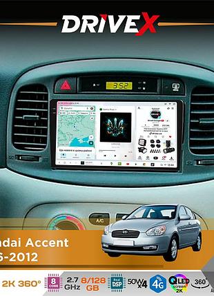Штатная магнитола для hyundai accent 2006-2012 drivex s7+ 2k qled 9" android 8-ядерный 2.7ггц 8x128гб sim-карта 3g/4g ak7808 ab