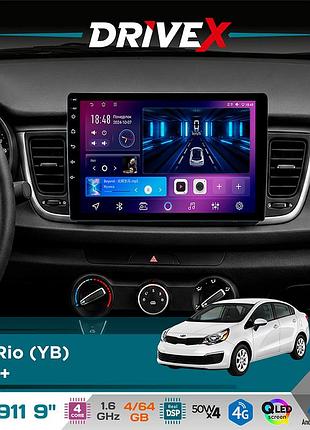 Штатная магнитола для kia rio (yb) 2016+ drivex se-911 4+64гб qled 9" android 4-ядерный 4x50w(tda7851) dsp беспроводной carplay и