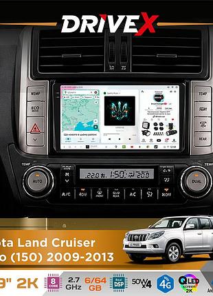 Штатная магнитола для toyota land cruiser prado (150) 2009-2013 drivex s7 2k qled 9" android 8-ядерный 2.7ггц 6x64гб sim-карта