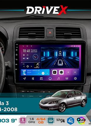 Штатна магнітола для mazda 3 2004-2008 drivex se-903 qled 9" android 8-ядерний 4+64гб sim-картка 3g/4g dsp 4x50w(tda7851)