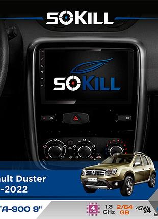 Штатная магнитола для renault duster 2010-2022 sokill delta-900 9" android 4-ядерный 2+64гб 4x45w беспроводной carplay и